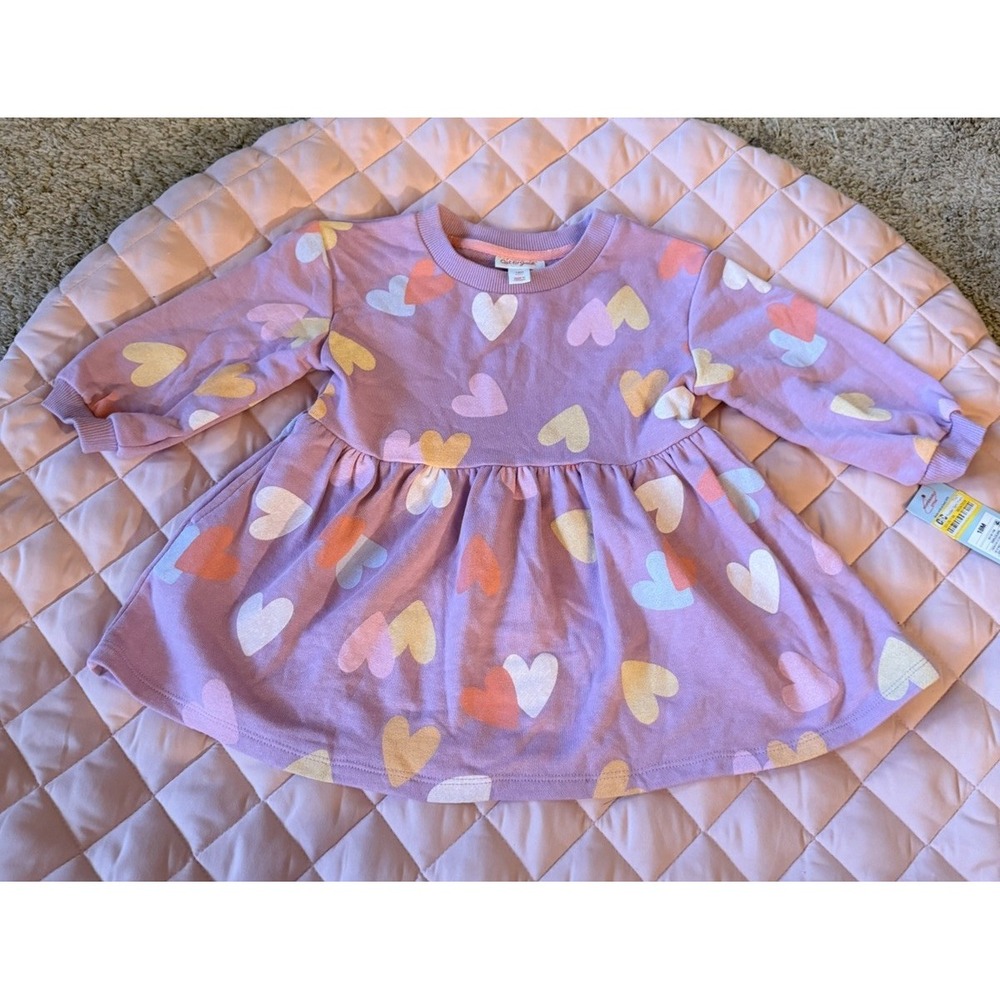 Cat & Jack Purple Long Sleeve Twirl Dress with Hearts 18 Months NWT